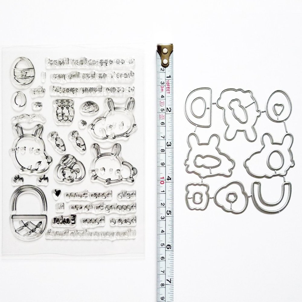 NEW Hoppy Easter Bunny Rabbit Egg Basket Clear Stamps & Dies Set - Picture 2 of 2